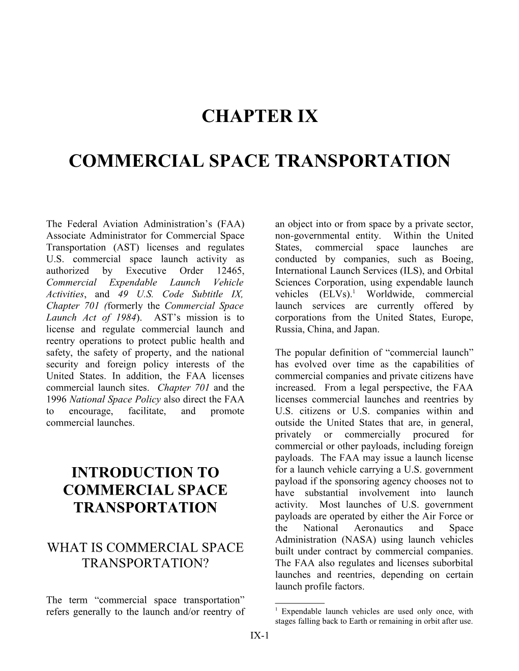 Introduction to Commercial Space Transportation