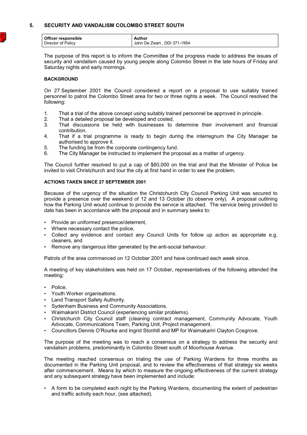 Community and Leisure Committee Agenda 26 November 2001