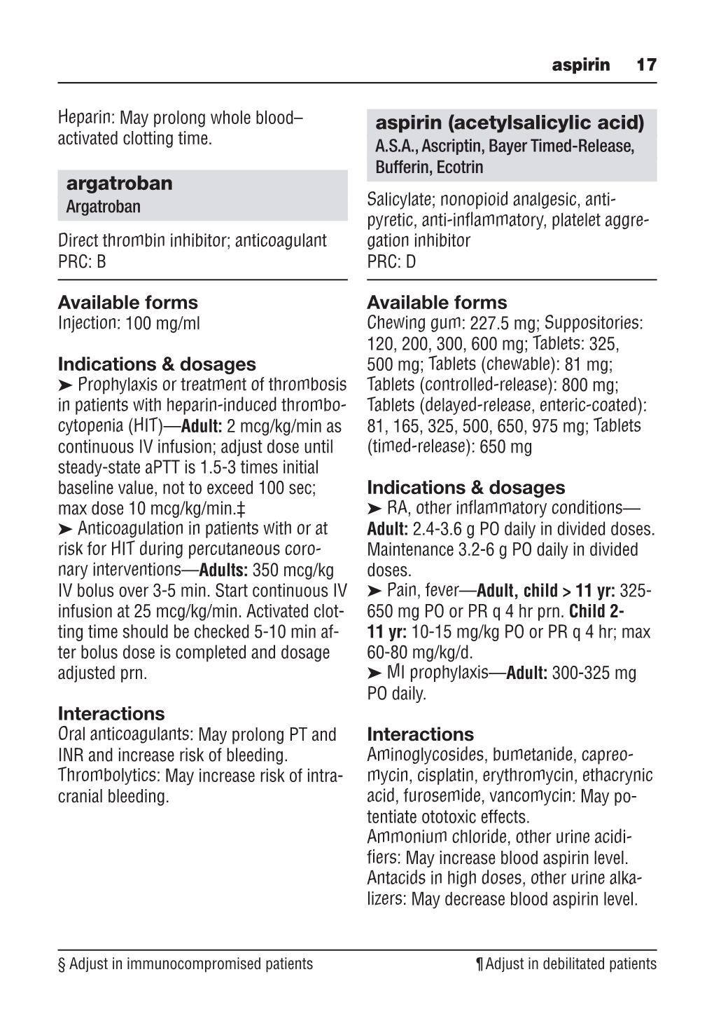 Argatroban Available Forms Indications & Dosages Interactions Aspirin