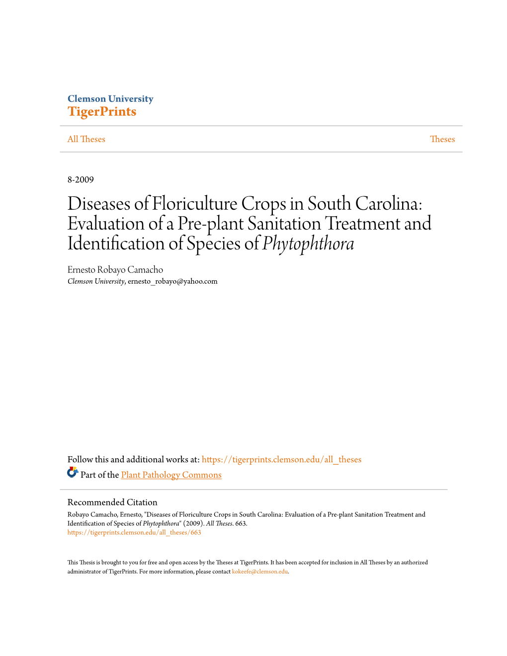Diseases of Floriculture Crops in South Carolina