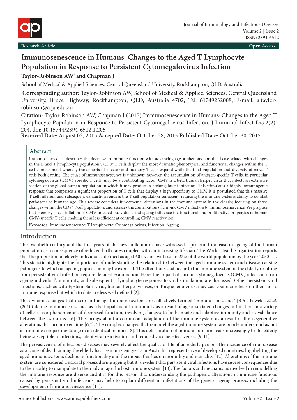 Immunosenescence in Humans: Changes to the Aged T Lymphocyte