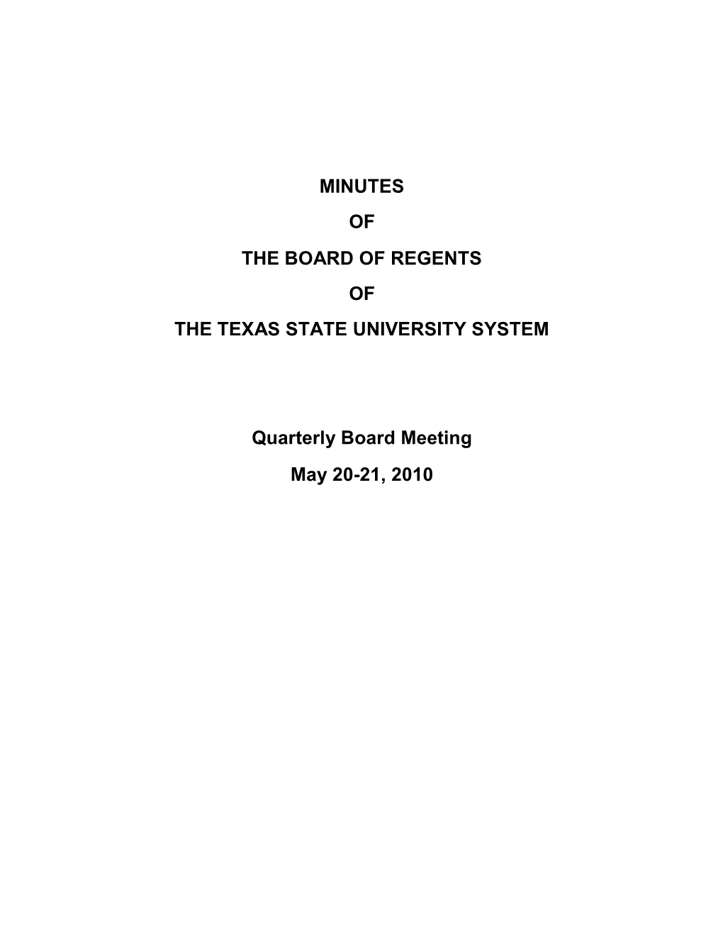 Minutes of the Board of Regents of the Texas State