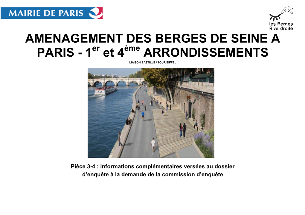 AMENAGEMENT DES BERGES DE SEINE a PARIS - 1Er Et 4Ème ARRONDISSEMENTS LIAISON BASTILLE / TOUR EIFFEL