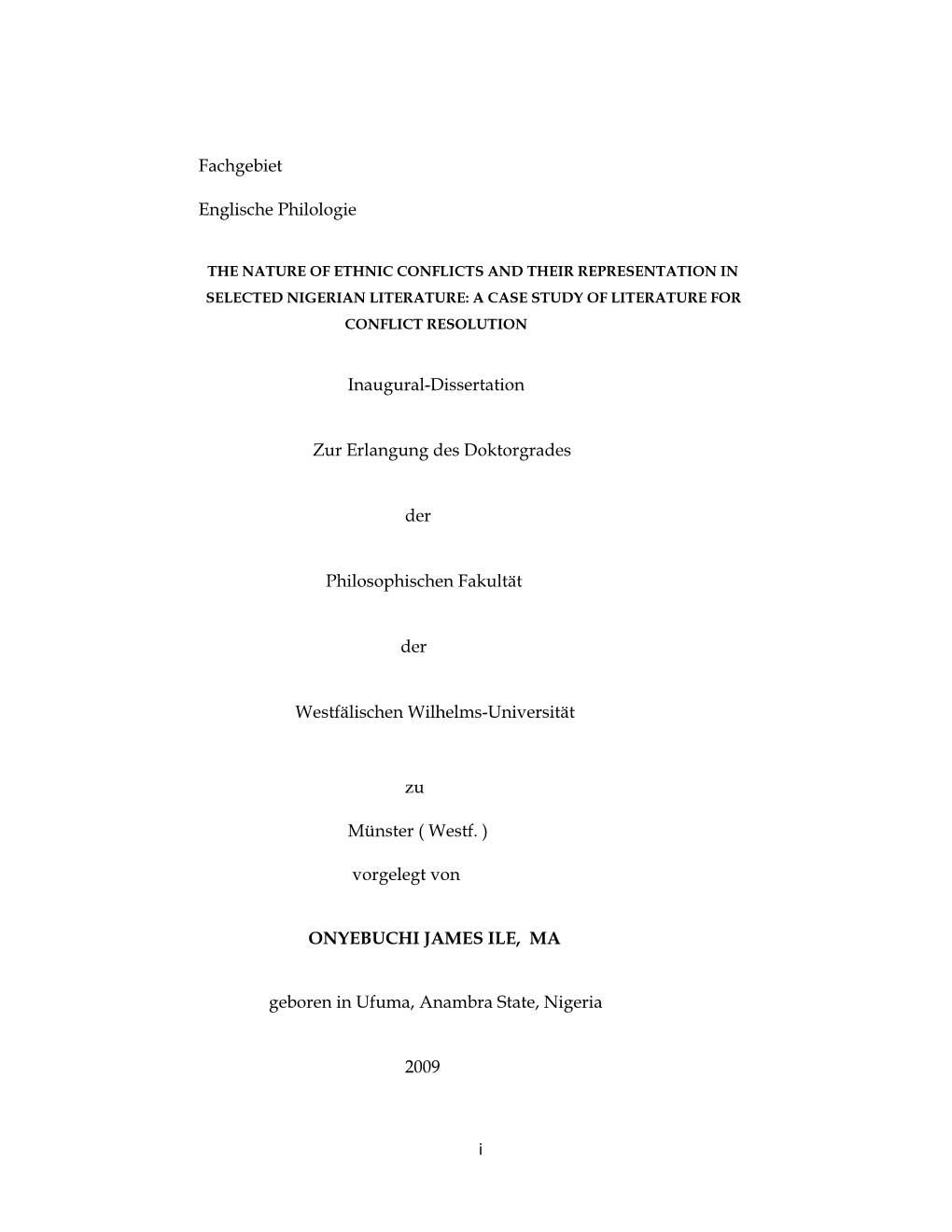 I Fachgebiet Englische Philologie Inaugural-Dissertation Zur Erlangung Des Doktorgrades Der Philosophischen Fakultät Der West