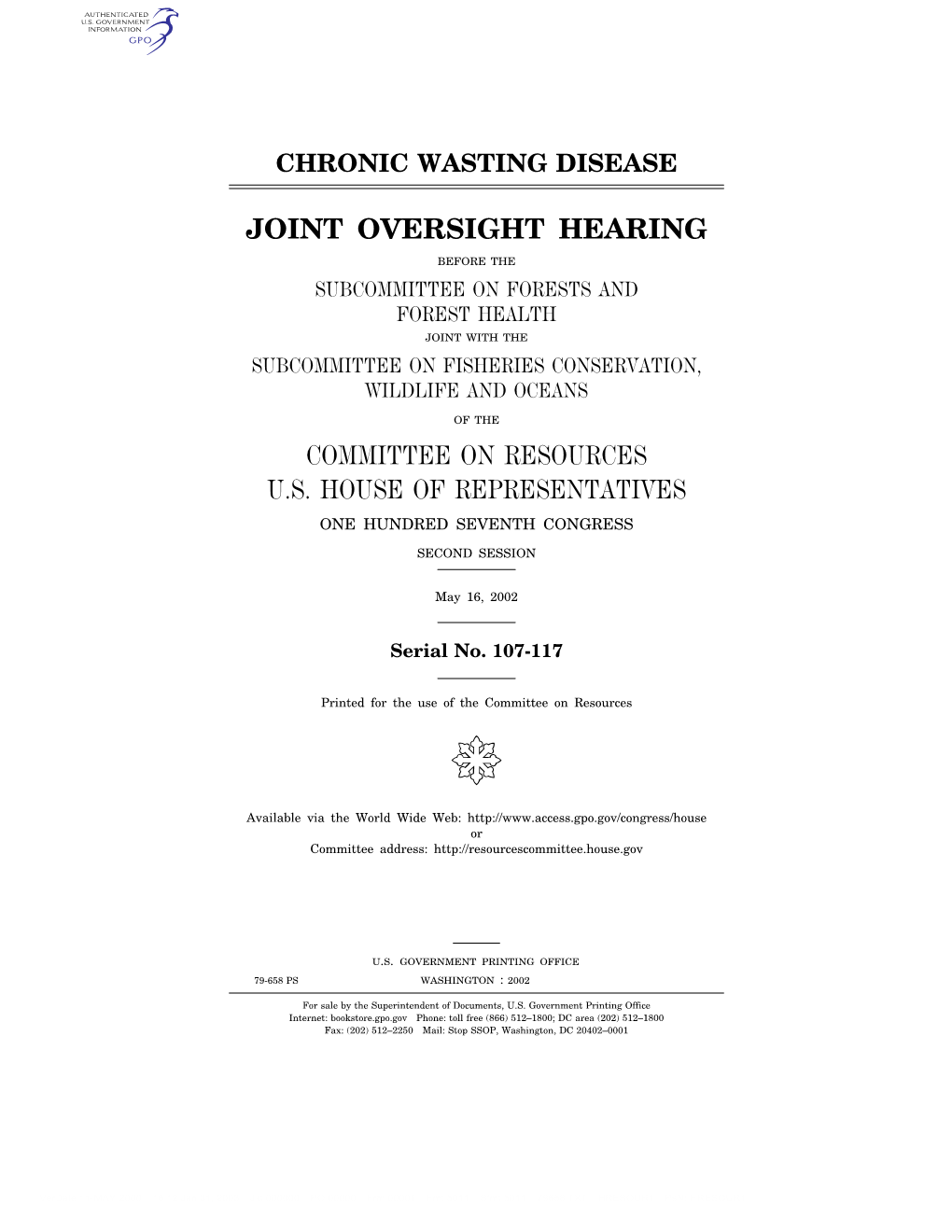Chronic Wasting Disease Joint Oversight Hearing