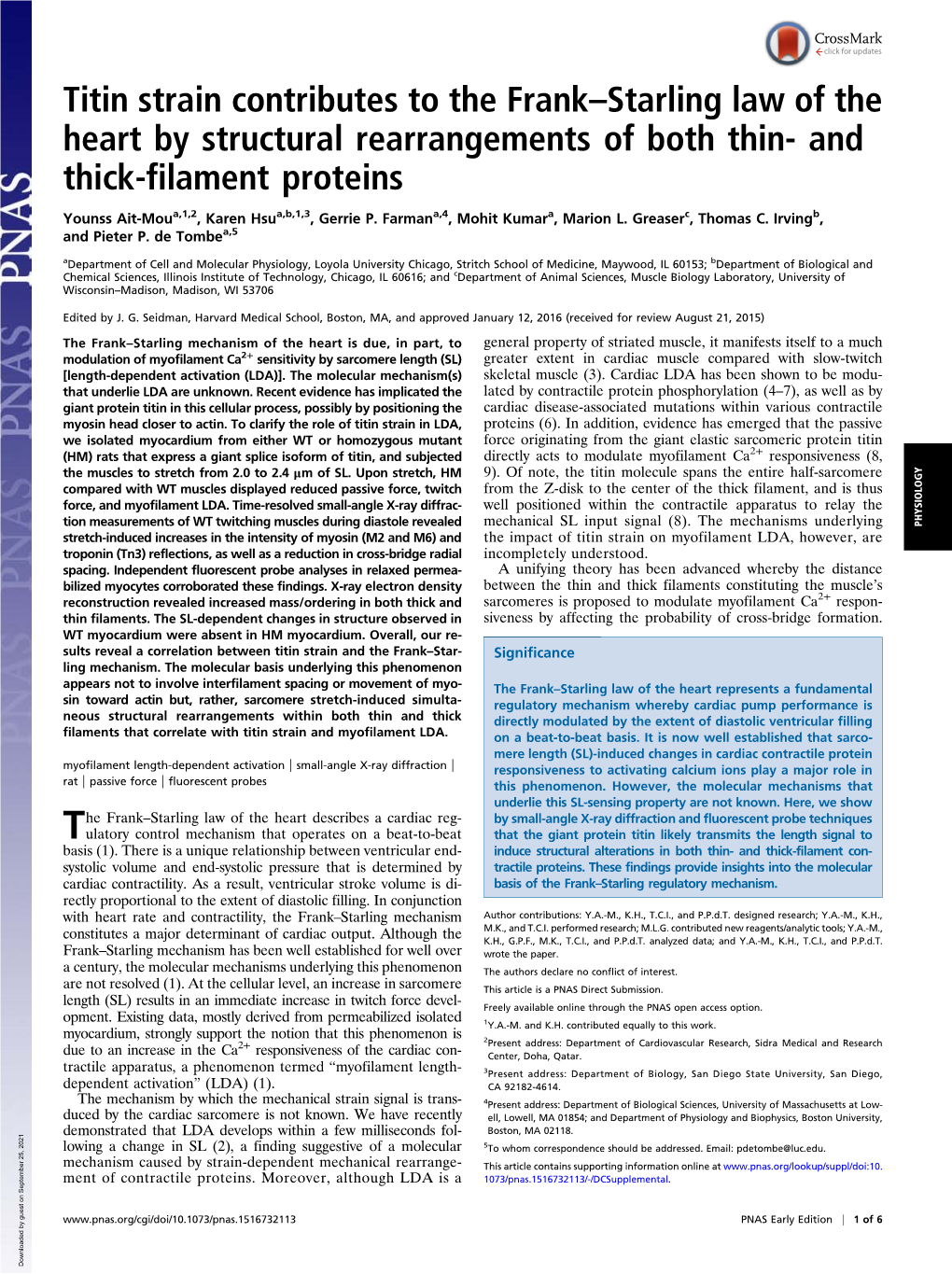 Titin Strain Contributes to the Frank–Starling Law of the Heart by Structural Rearrangements of Both Thin- and Thick-Filament Proteins