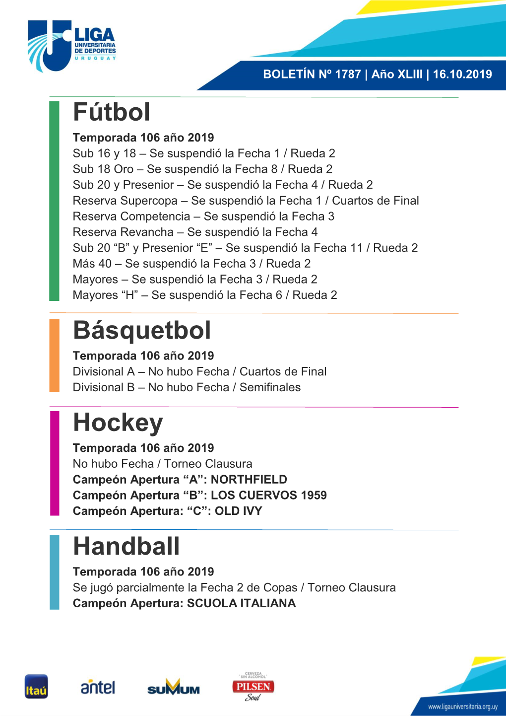 Fútbol Básquetbol Hockey Handball