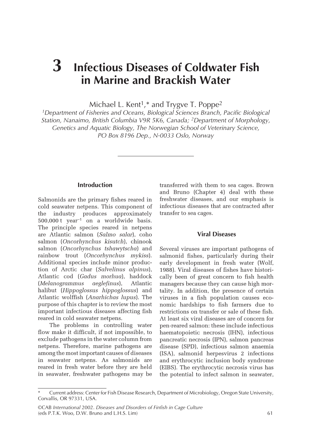 3 Infectious Diseases of Coldwater Fish in Marine and Brackish Water