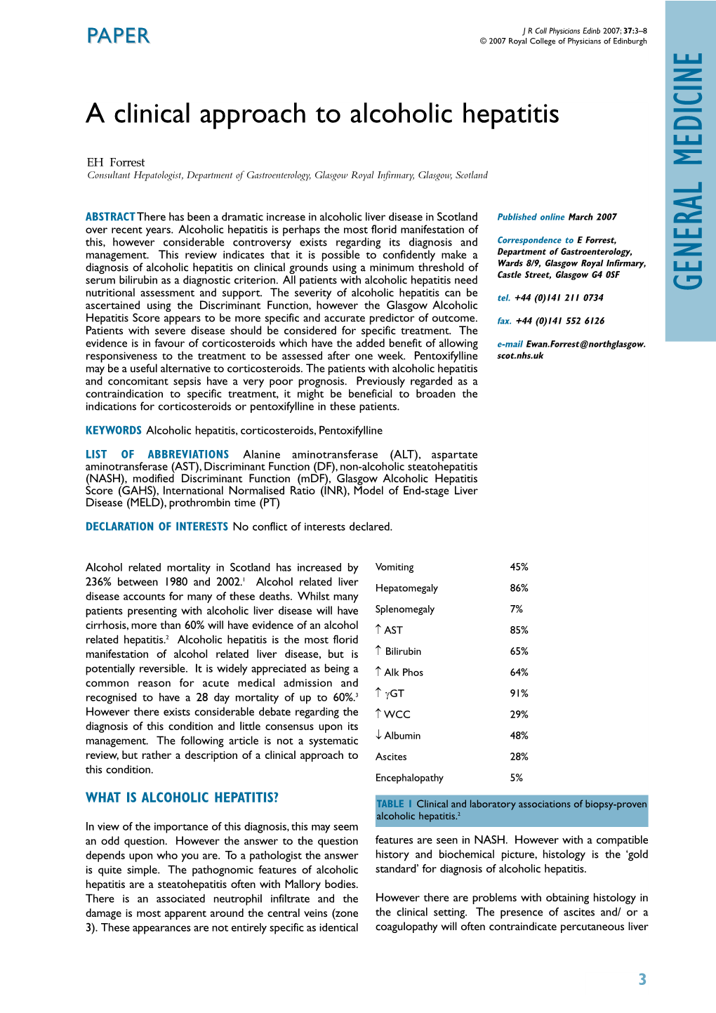 A Clinical Approach to Alcoholic Hepatitis