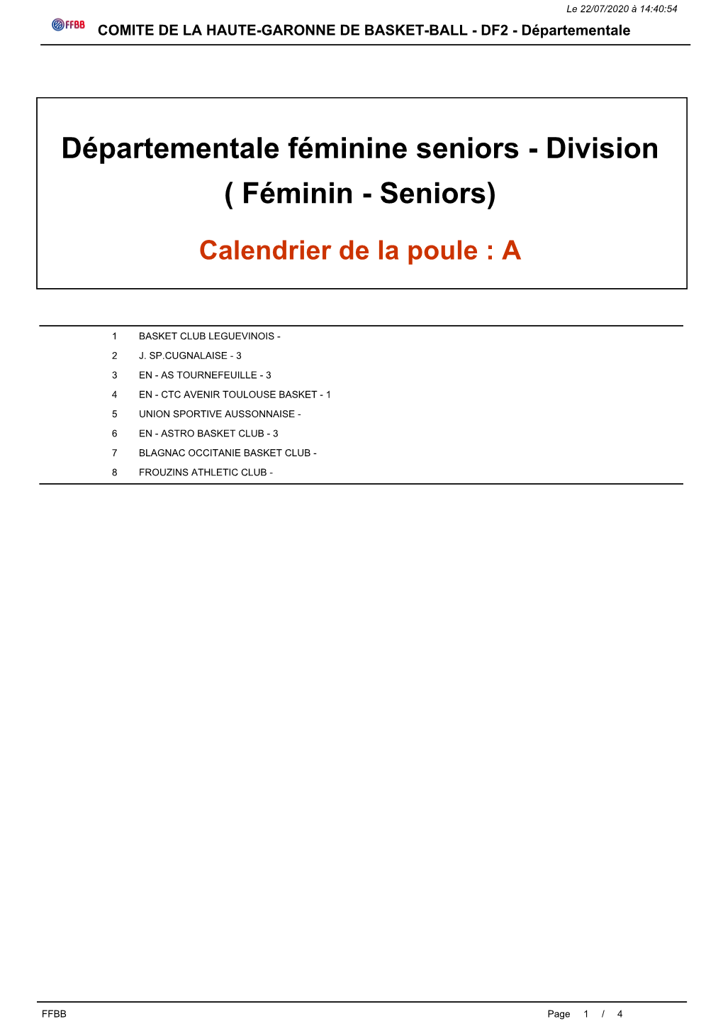 Départementale Féminine Seniors - Division ( Féminin - Seniors)