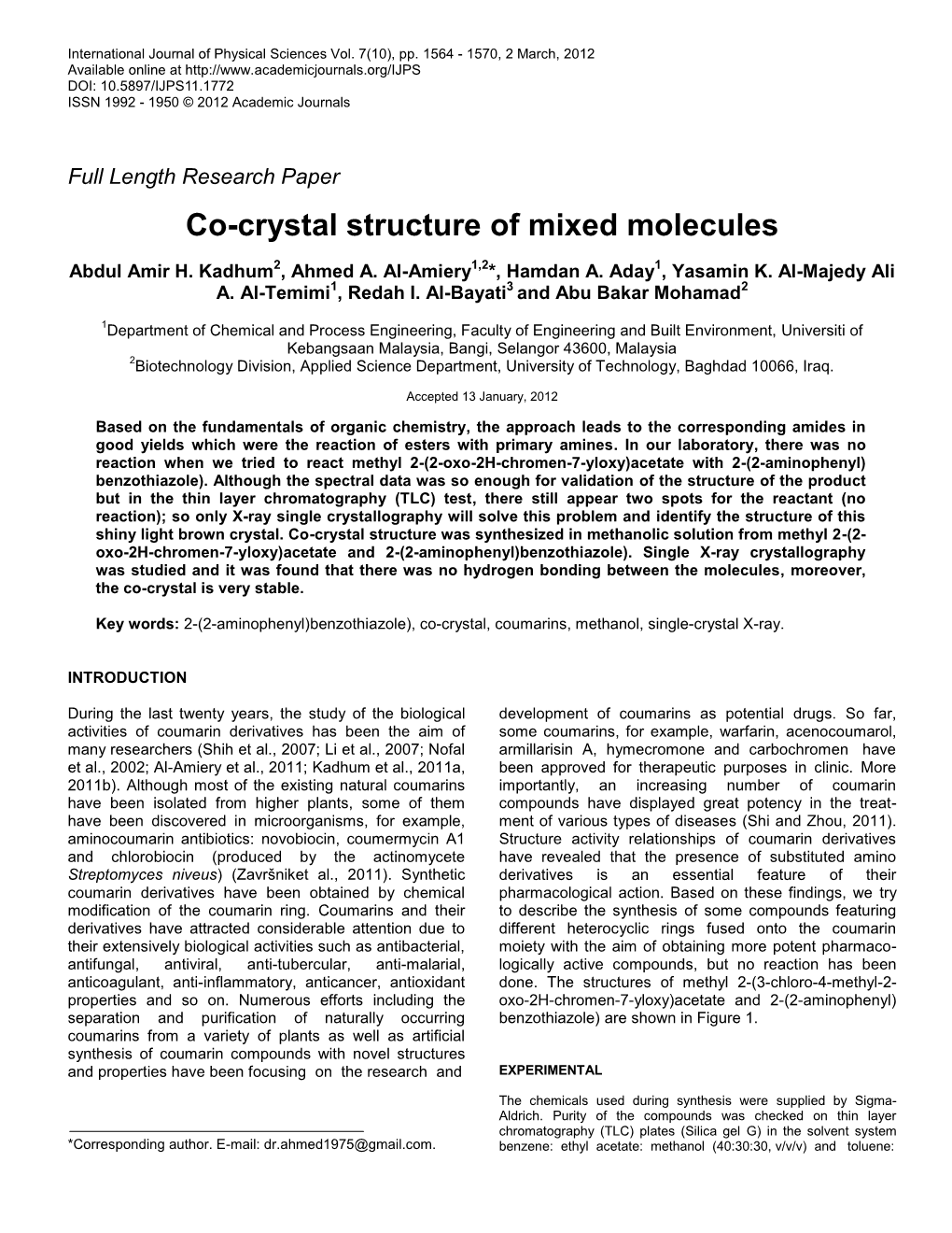 Co-Crystal Structure of Mixed Molecules