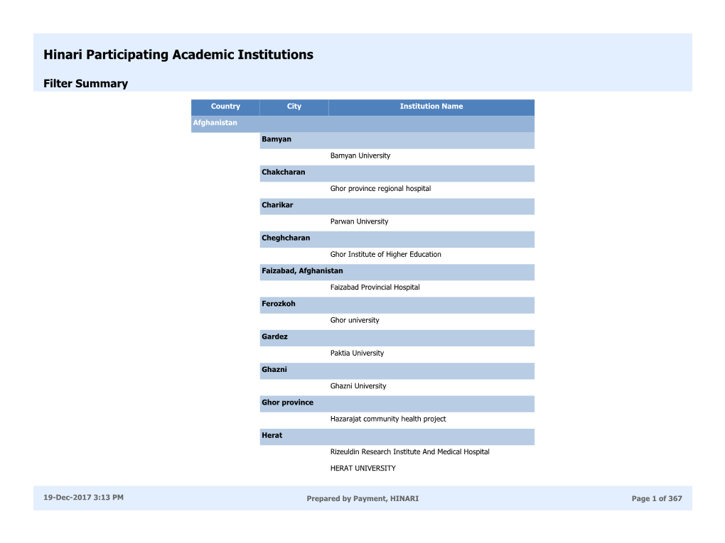 Hinari Participating Academic Institutions