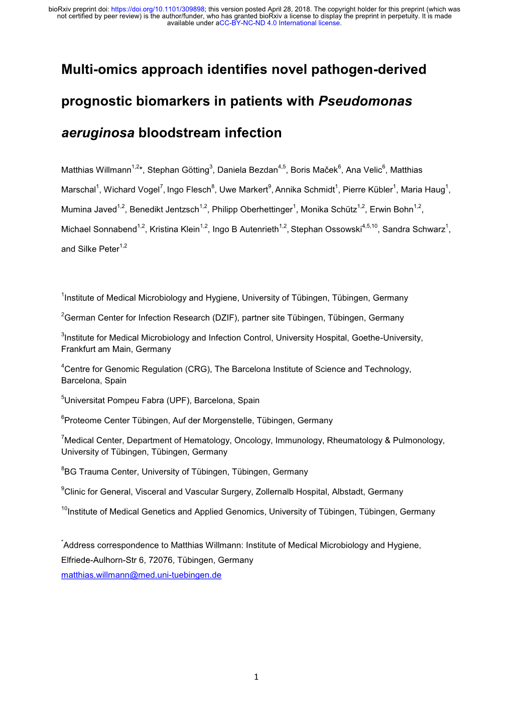 Multi-Omics Approach Identifies Novel Pathogen-Derived Prognostic Biomarkers in Patients with Pseudomonas Aeruginosa Bloodstream