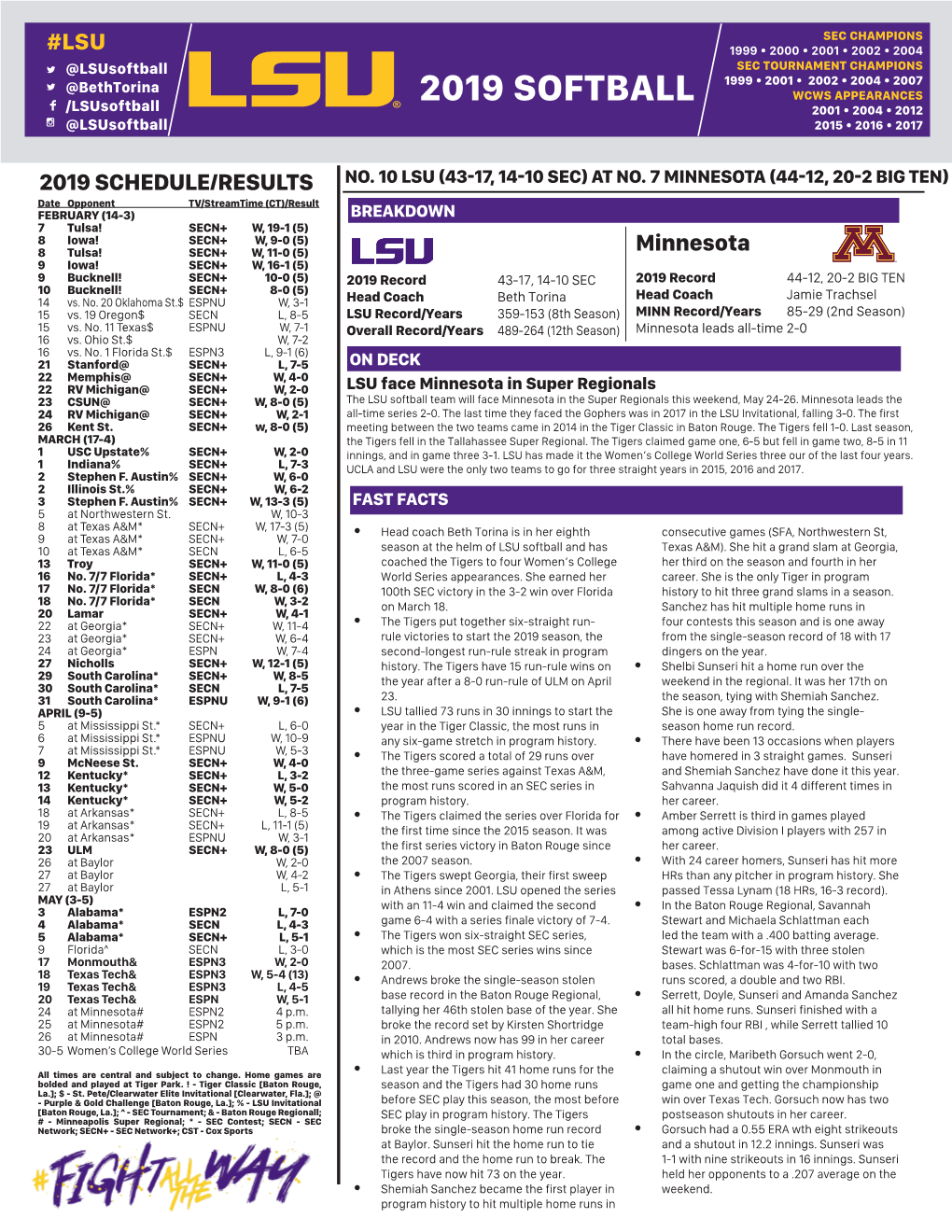 2019 SOFTBALL WCWS APPEARANCES /Lsusoftball 2001 • 2004 • 2012 @Lsusoftball 2015 • 2016 • 2017