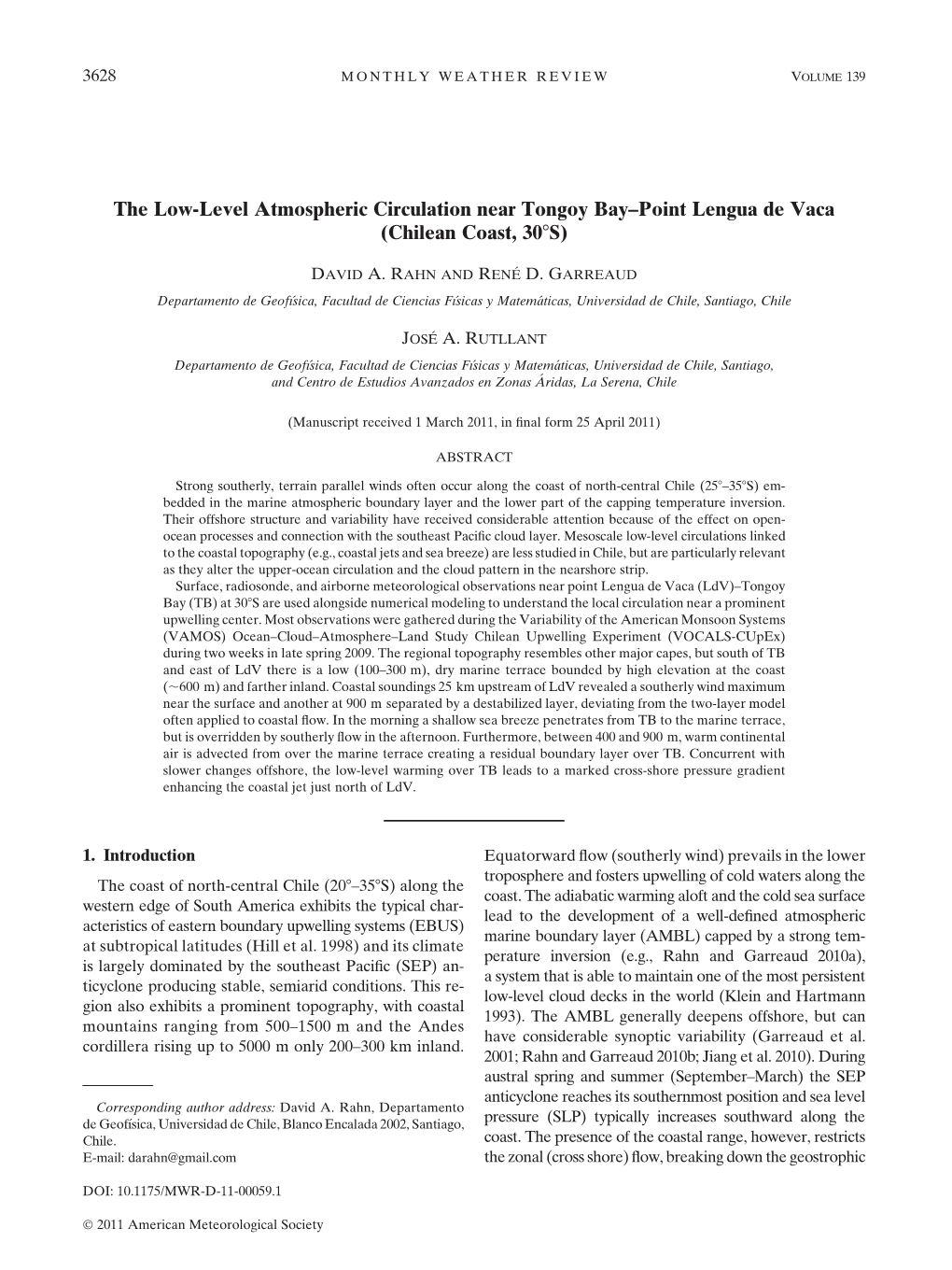 The Low-Level Atmospheric Circulation Near Tongoy Bay–Point Lengua De Vaca (Chilean Coast, 308S)