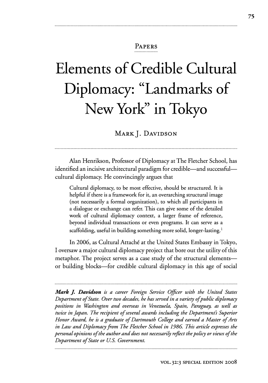 Elements of Credible Cultural Diplomacy: Landmarks of New York