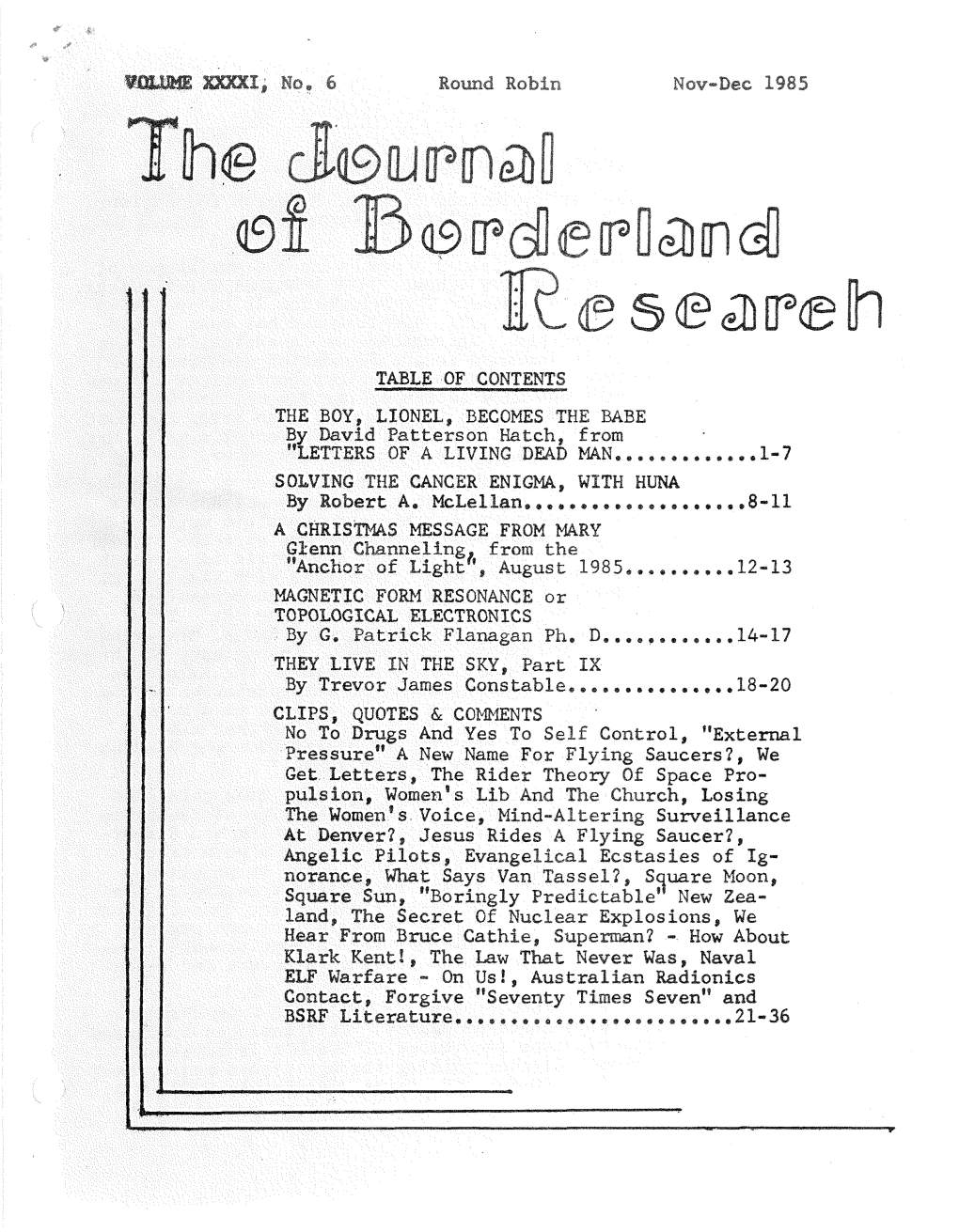 Journal of Borderland Research V41 N6 Nov-Dec 1985