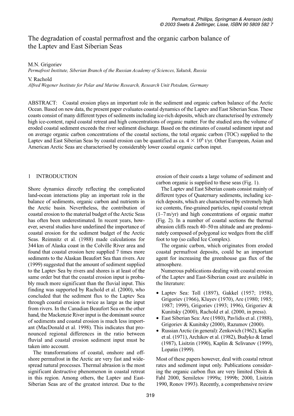 The Degradation of Coastal Permafrost and the Organic Carbon Balance of the Laptev and East Siberian Seas