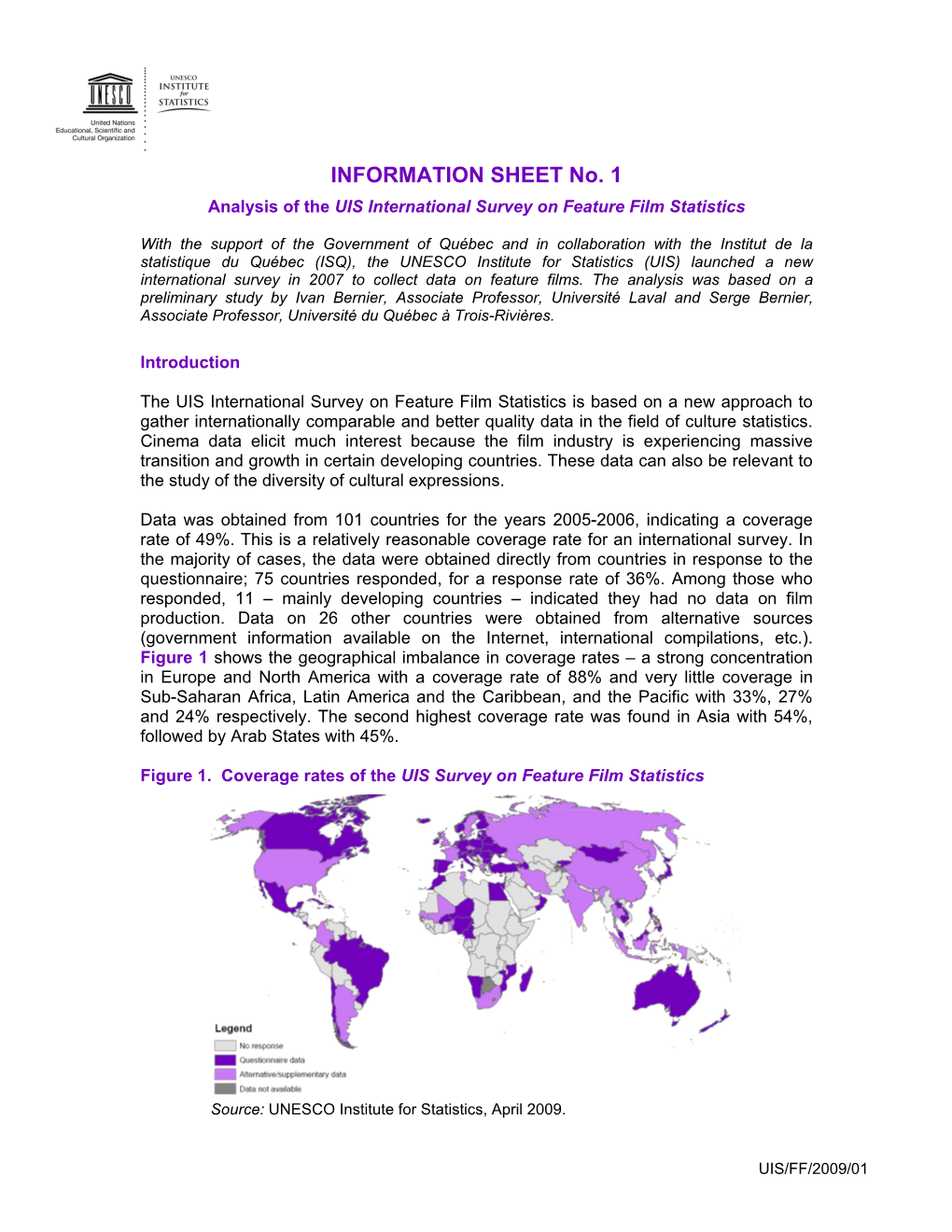 Analysis of the UIS International Survey on Feature Film Statistics