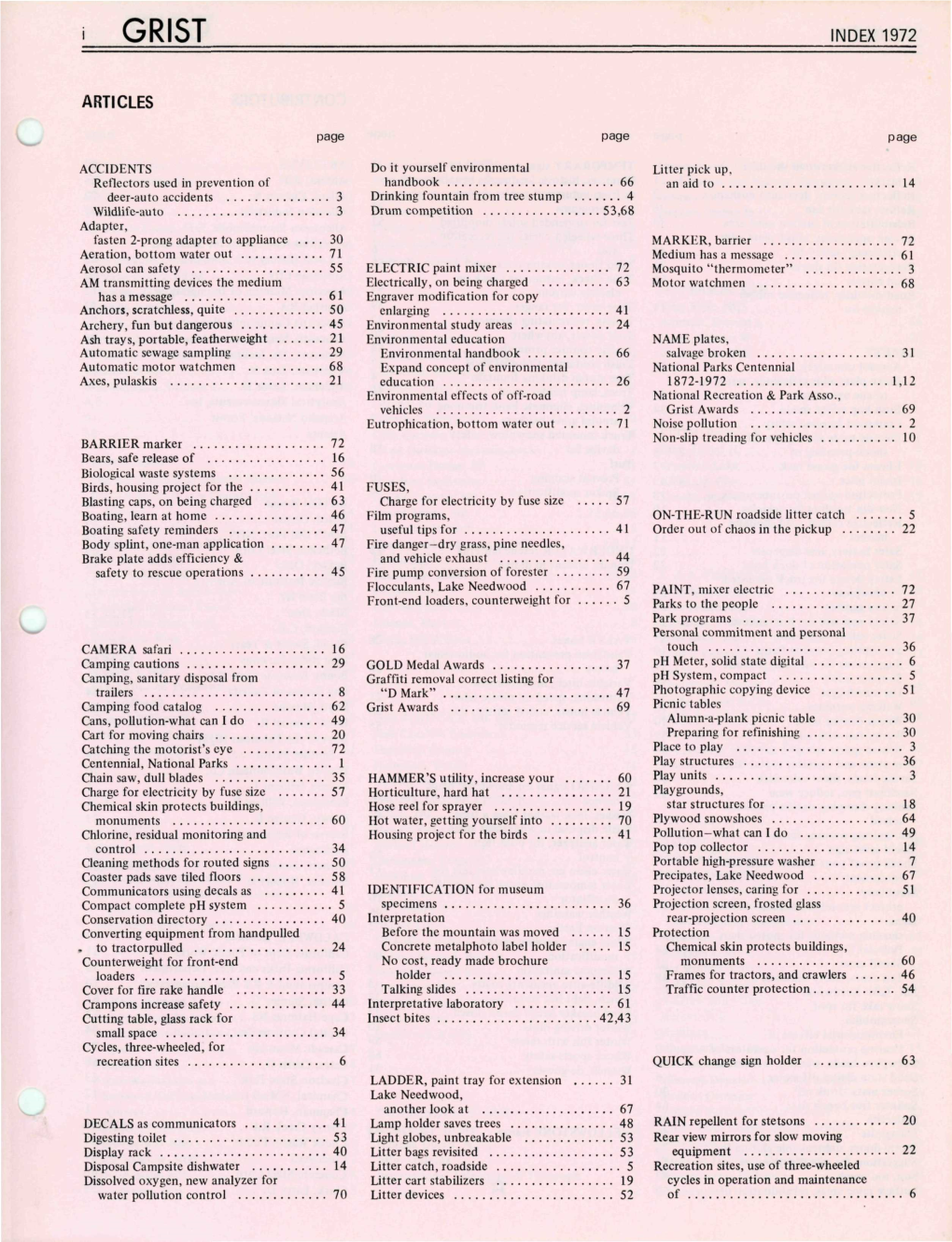 Index 1972 Articles