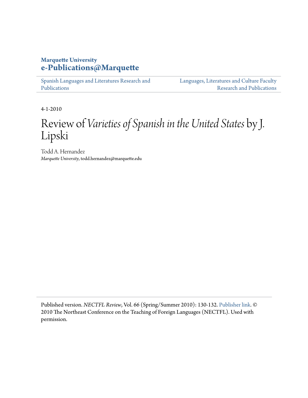 Review of Varieties of Spanish in the United States by J. Lipski Todd A