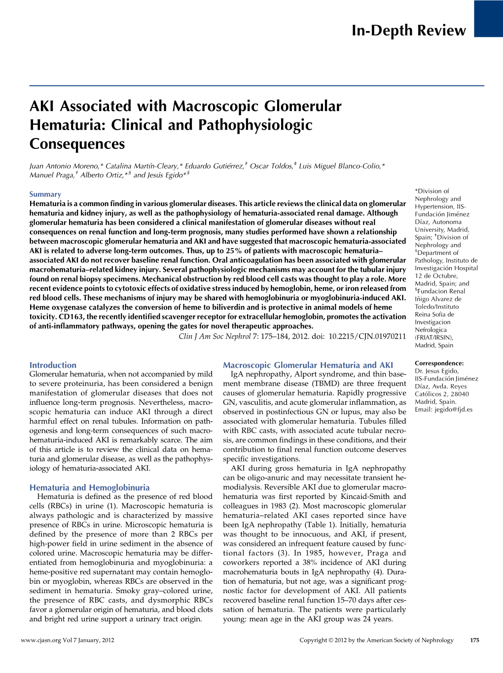 In-Depth Review AKI Associated with Macroscopic Glomerular Hematuria: Clinical and Pathophysiologic Consequences