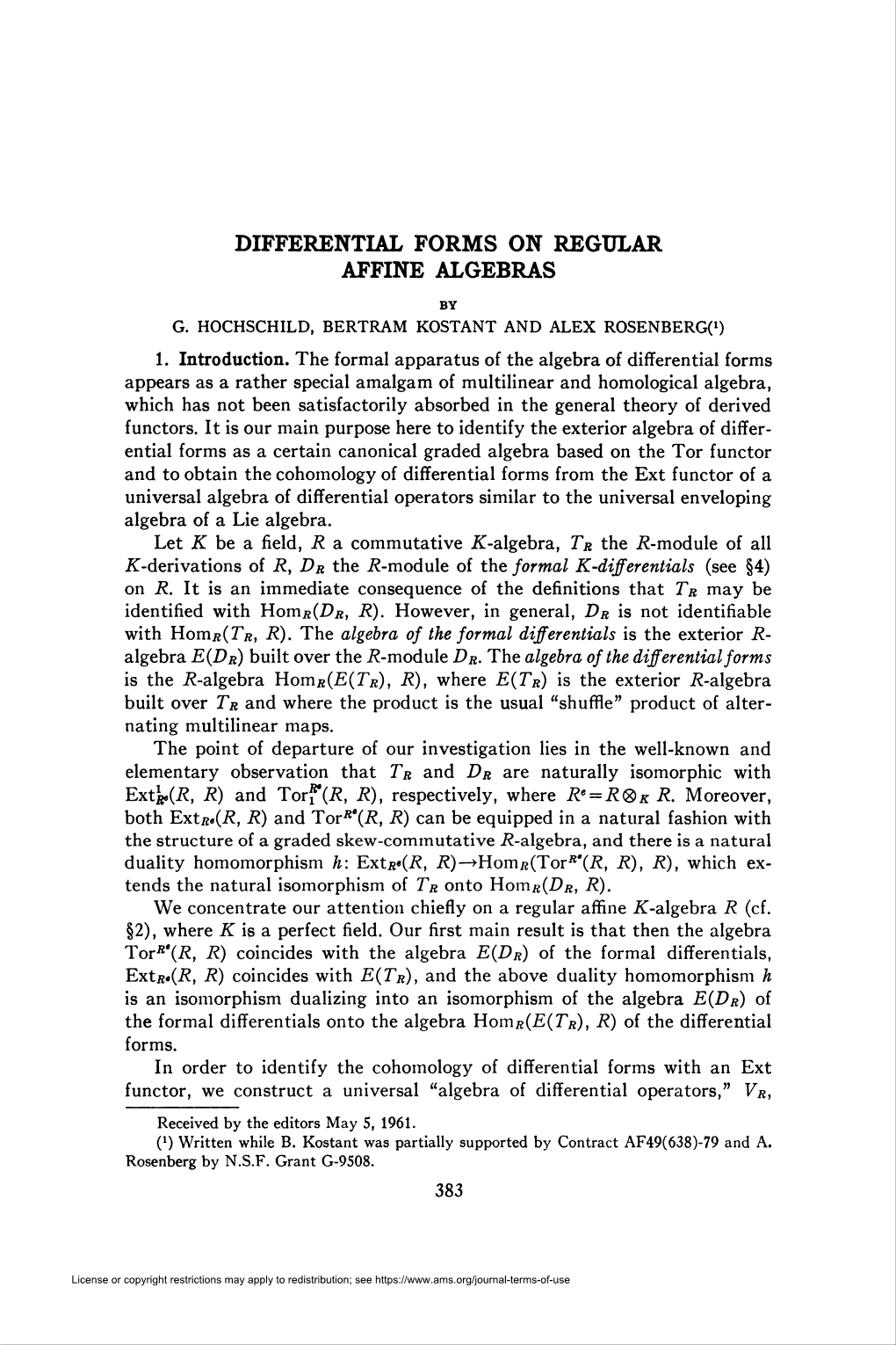 Differential Forms on Regular Affine Algebras