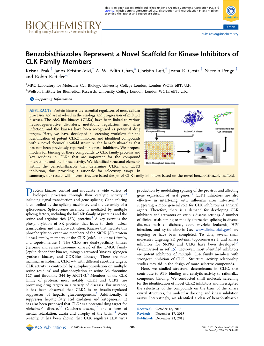 Benzobisthiazoles Represent a Novel Scaffold for Kinase Inhibitors of CLK