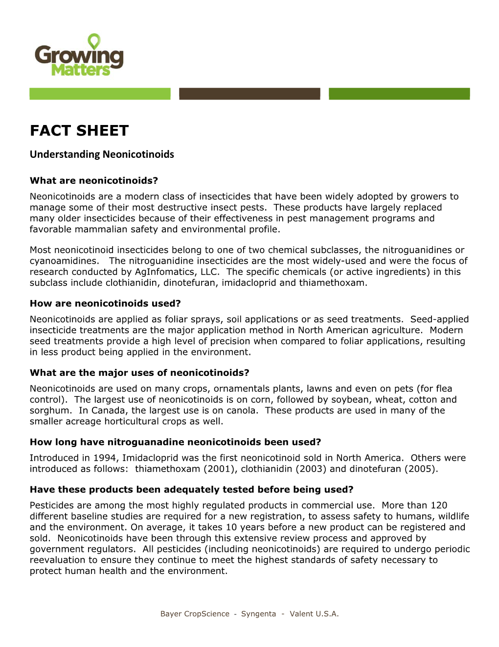 Fact Sheet – Understanding Neonicotinoids