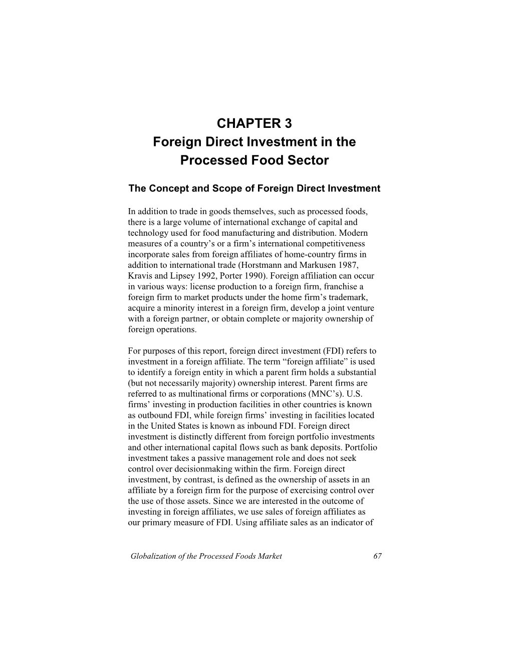 Foreign Direct Investment in the Processed Food Sector
