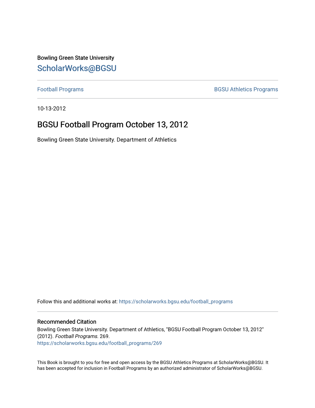 BGSU Football Program October 13, 2012