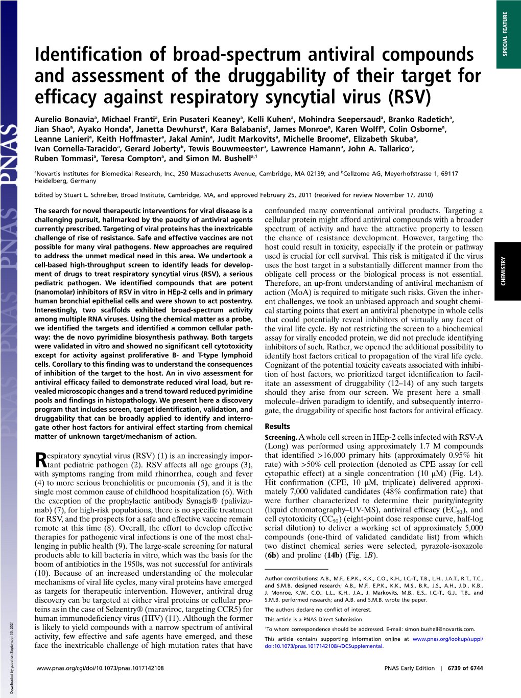 Identification of Broad-Spectrum Antiviral Compounds and Assessment of the Druggability of Their Target for Efficacy Against