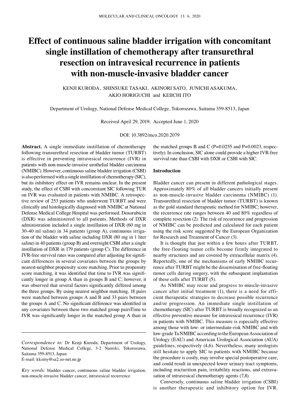 Effect of Continuous Saline Bladder Irrigation with Concomitant Single Instillation of Chemotherapy After Transurethral Resecti