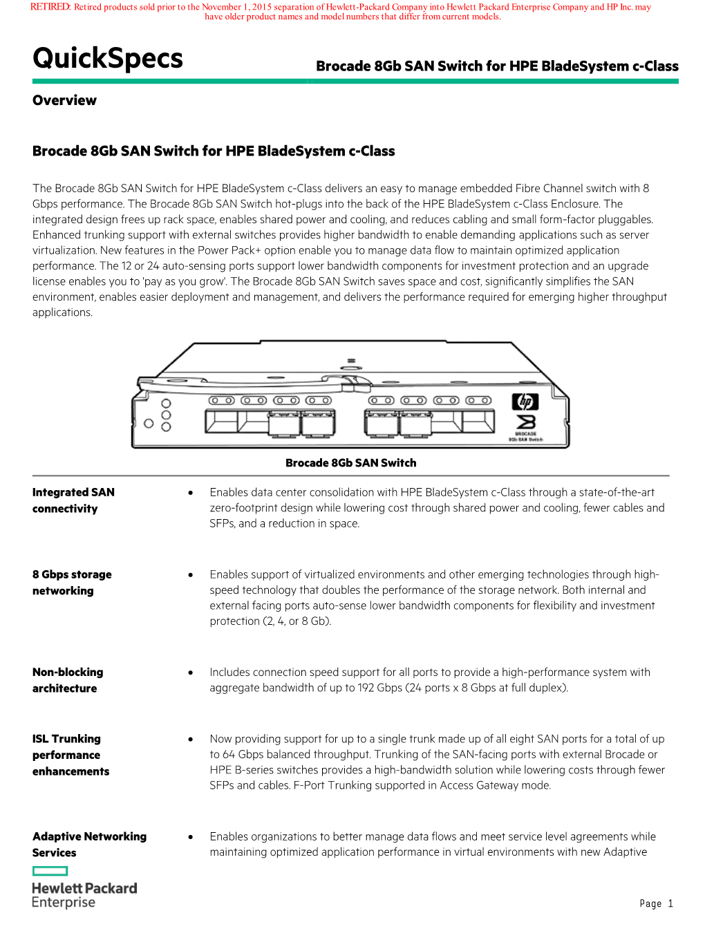 Brocade 8Gb SAN Switch for HPE Bladesystem C-Class