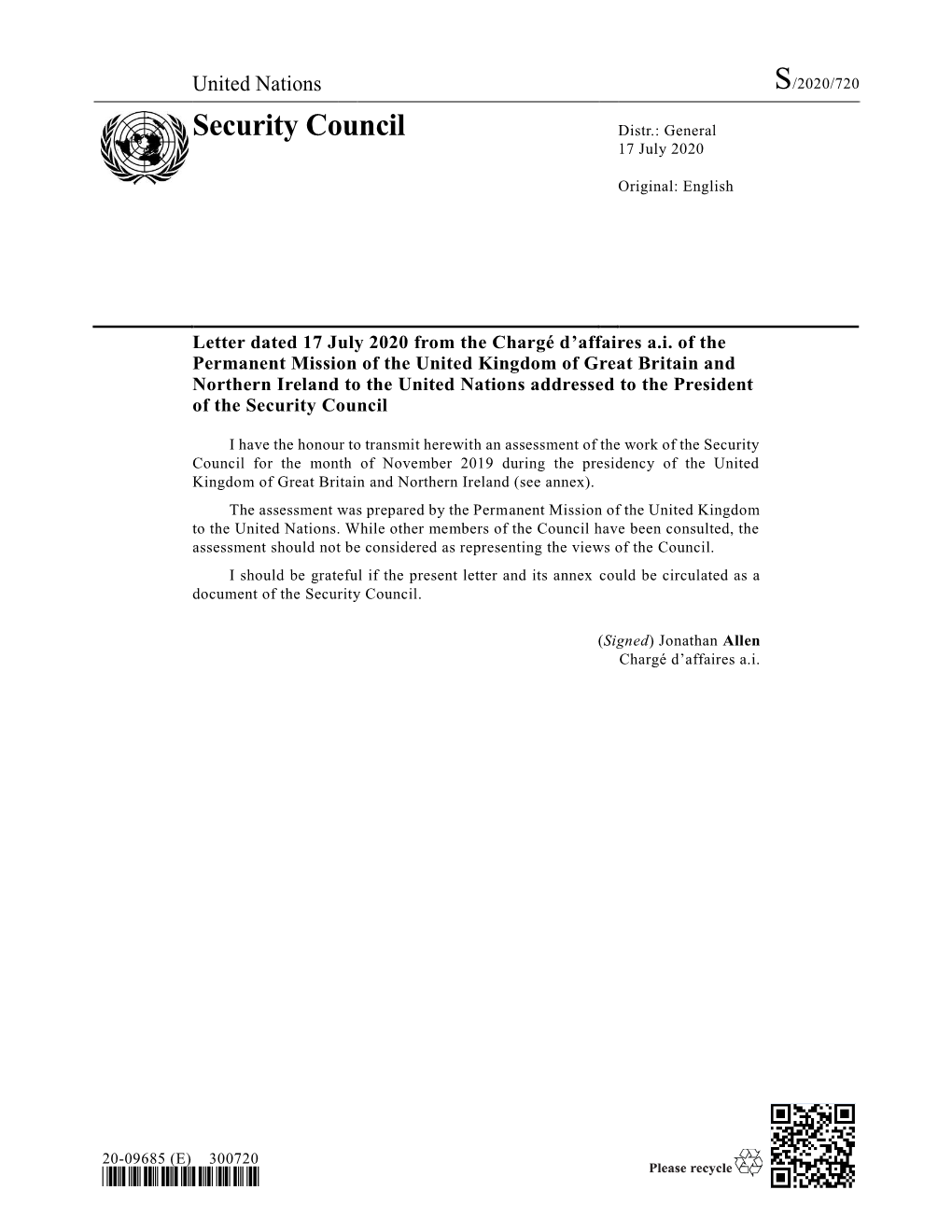 Security Council Distr.: General 17 July 2020