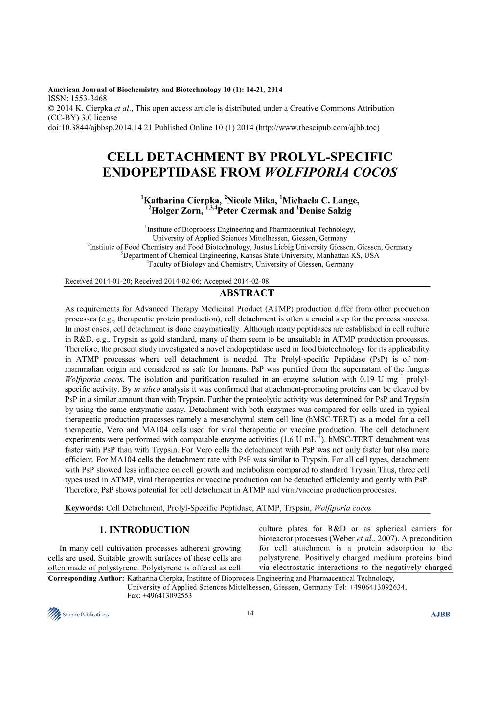 Cell Detachment by Prolyl-Specific Endopeptidase from Wolfiporia Cocos