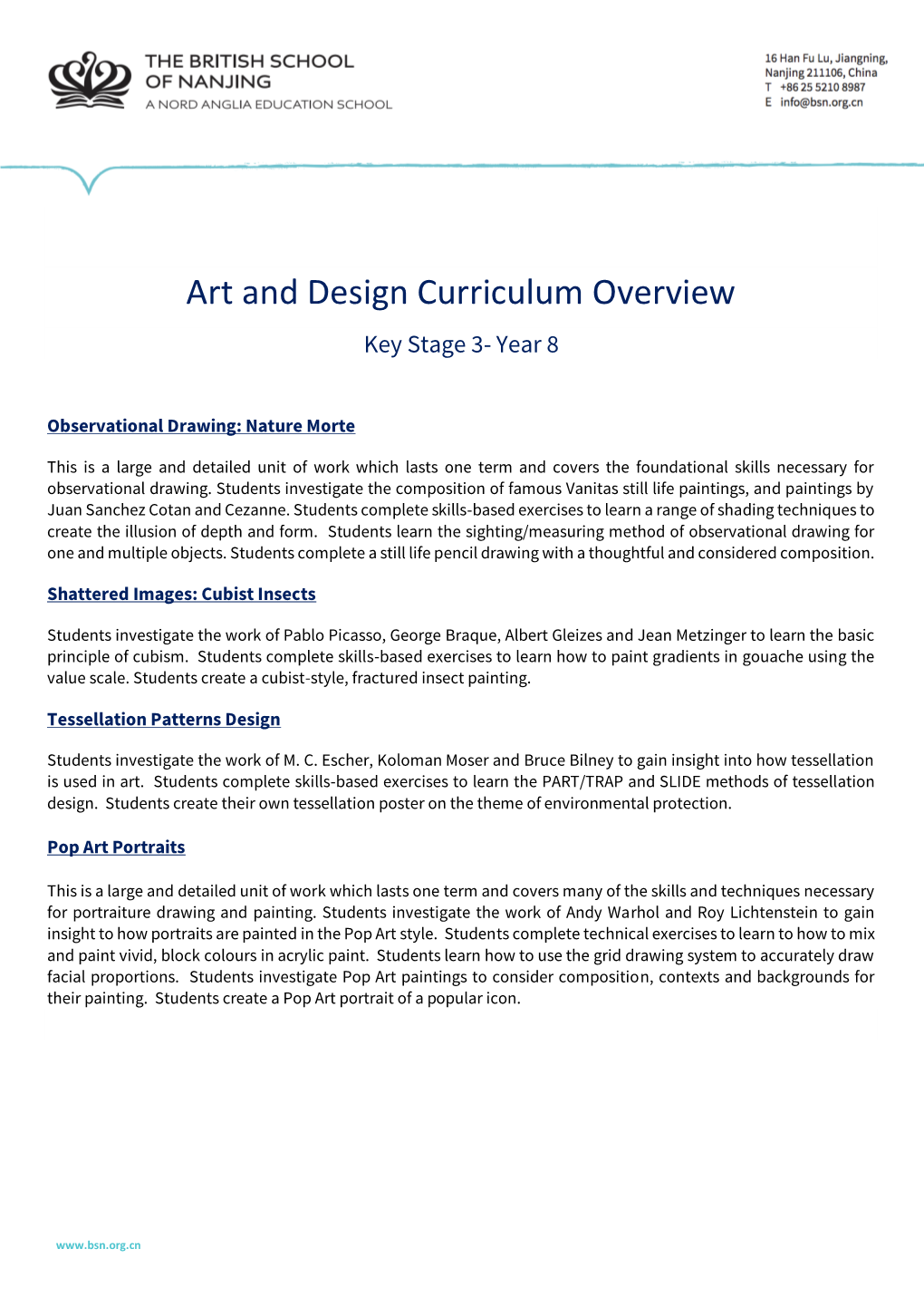 Art and Design Curriculum Overview Key Stage 3- Year 8