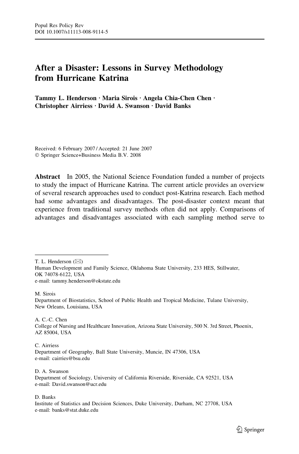 Lessons in Survey Methodology from Hurricane Katrina