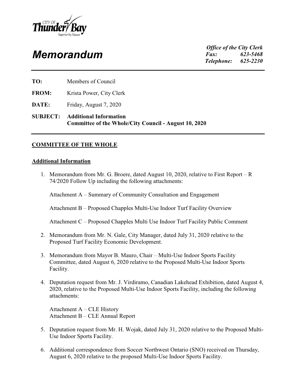 Memorandum Telephone: 625-2230