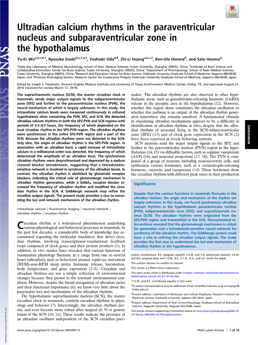 Ultradian Calcium Rhythms in the Paraventricular Nucleus and Subparaventricular Zone in the Hypothalamus