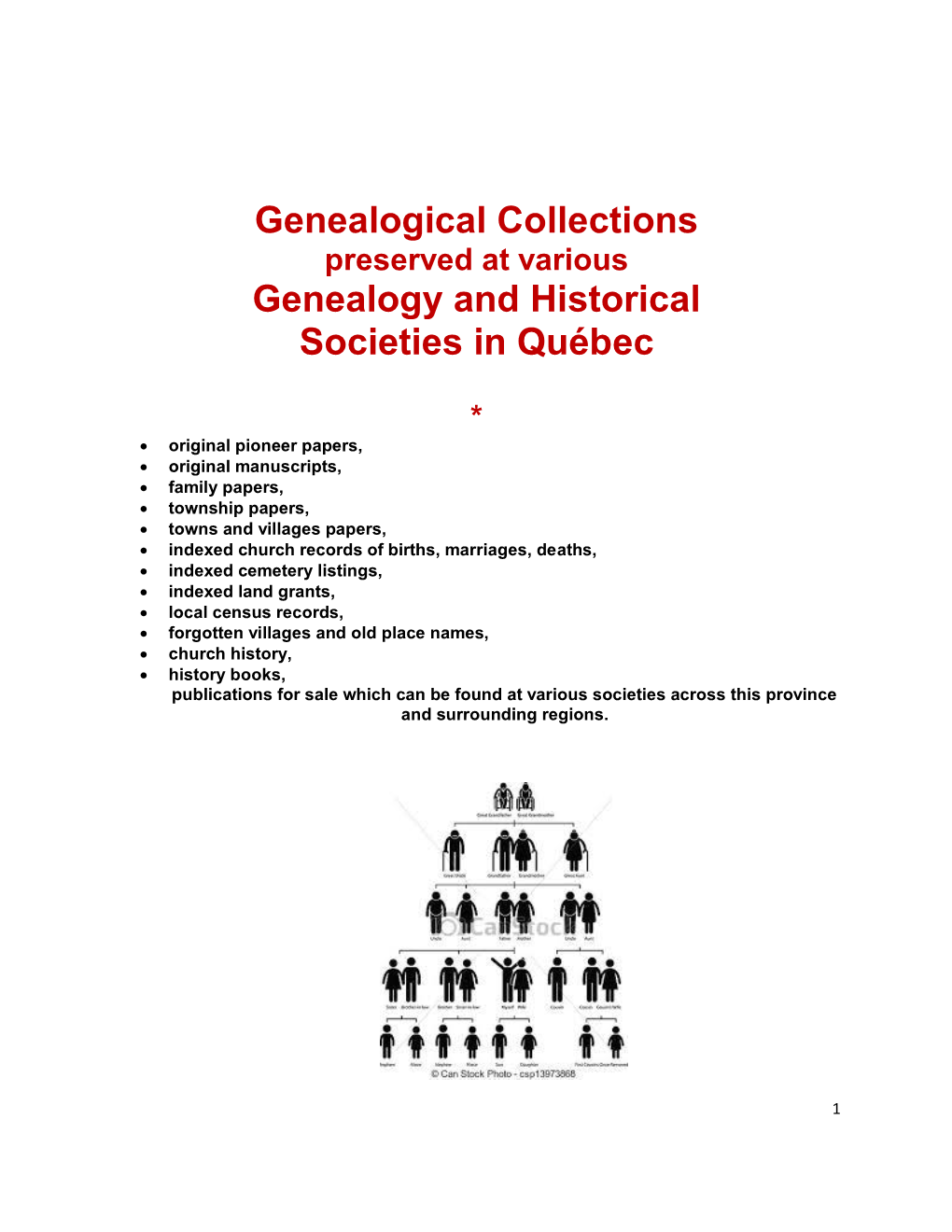Genealogy and Historical Societies in Québec