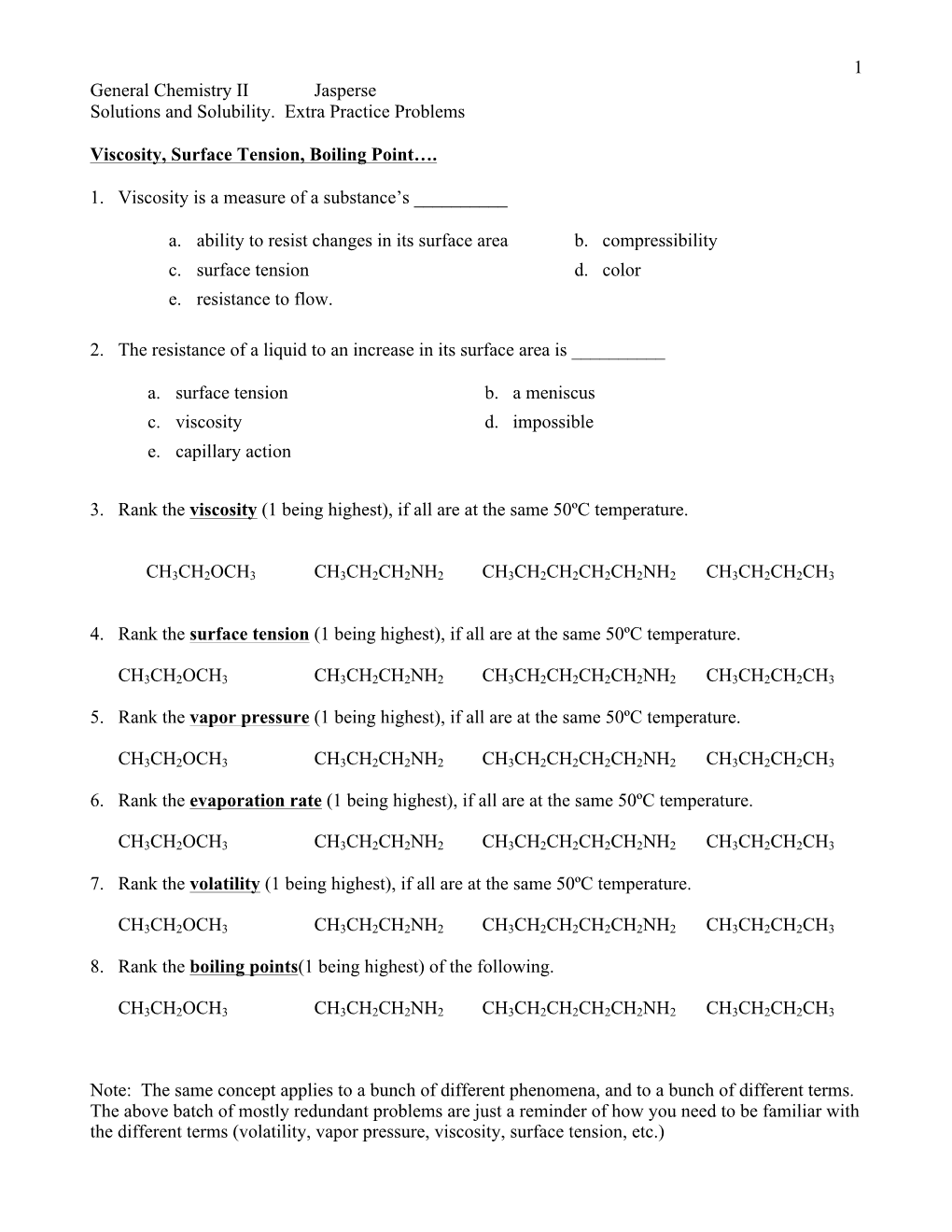 Ch 11 Solutions/Solubility/Colligative Practice