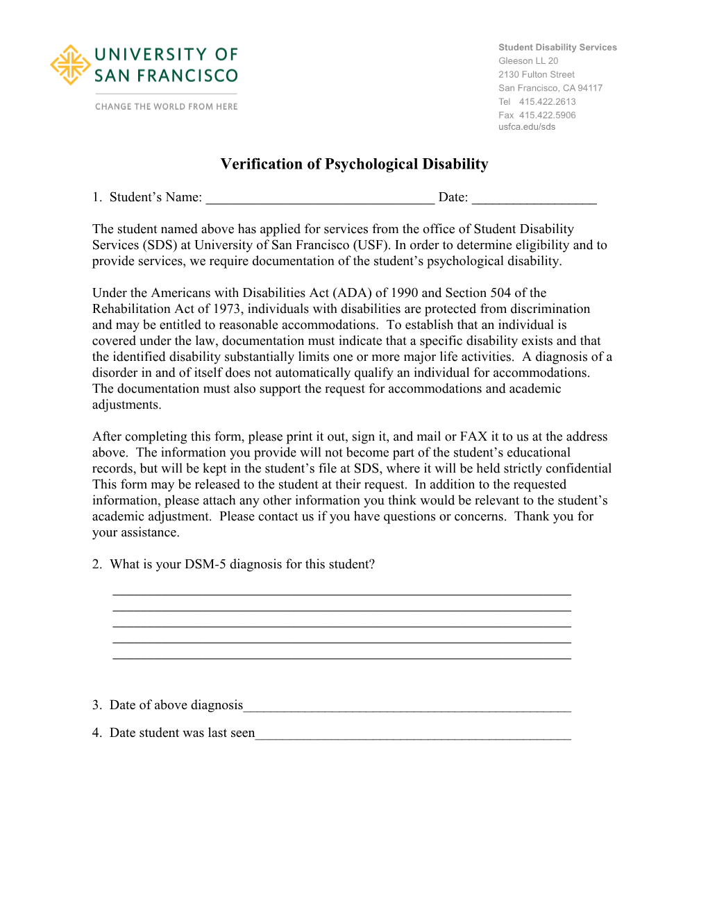 Verification of Psychological Disability