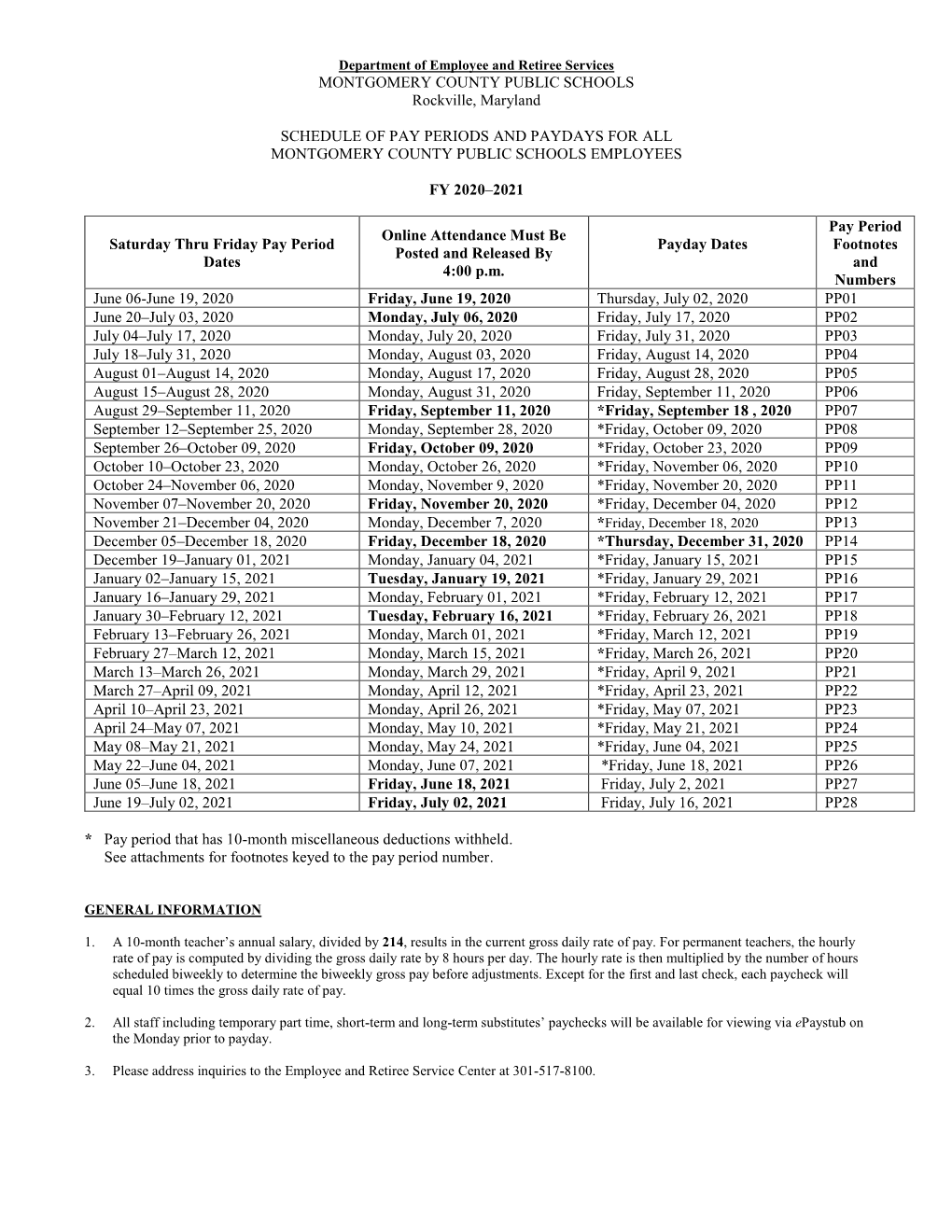 Pay Schedule