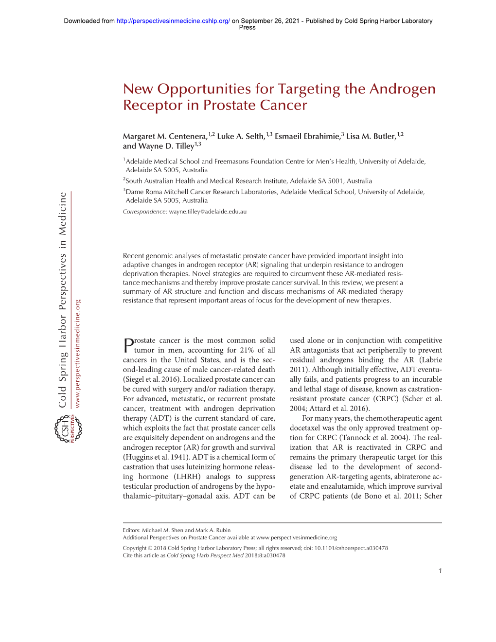 New Opportunities for Targeting the Androgen Receptor in Prostate Cancer