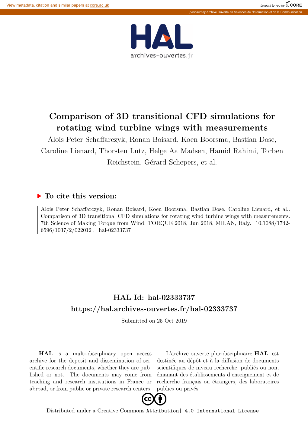 Comparison of 3D Transitional CFD Simulations for Rotating Wind Turbine