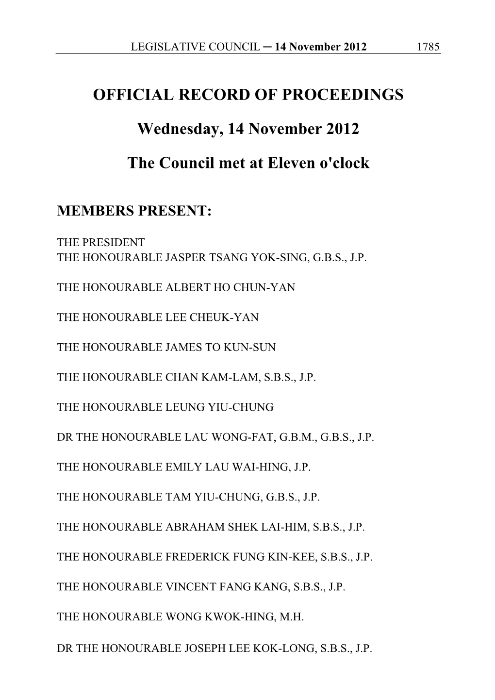 OFFICIAL RECORD of PROCEEDINGS Wednesday, 14