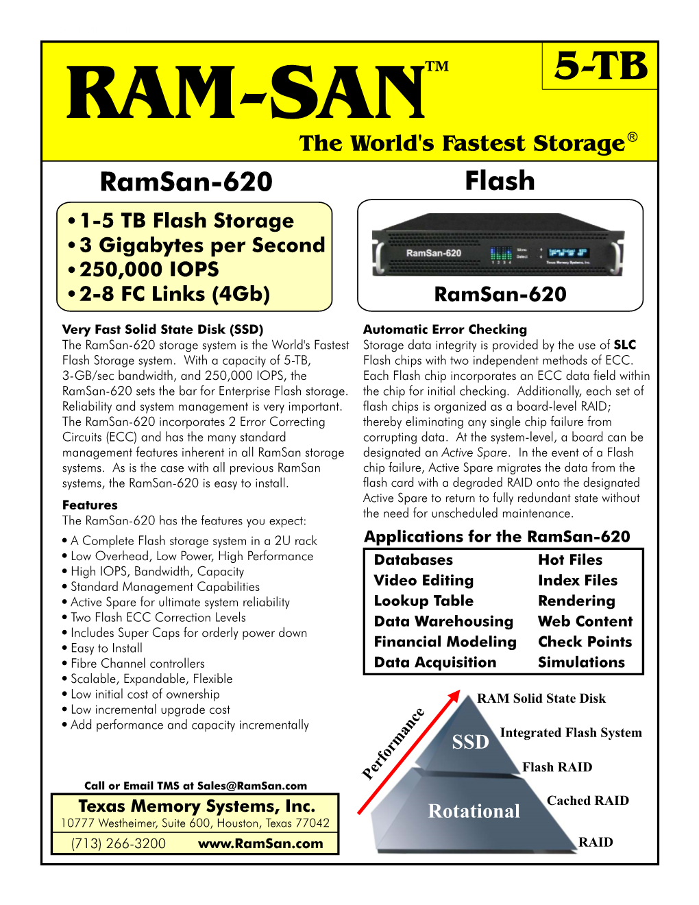 Texas Memory Systems Ramsan-620 Data Sheet