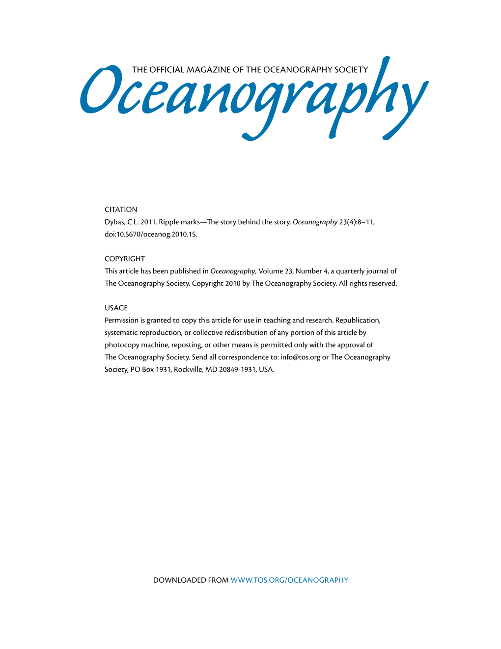 THE Official Magazine of the OCEANOGRAPHY SOCIETY