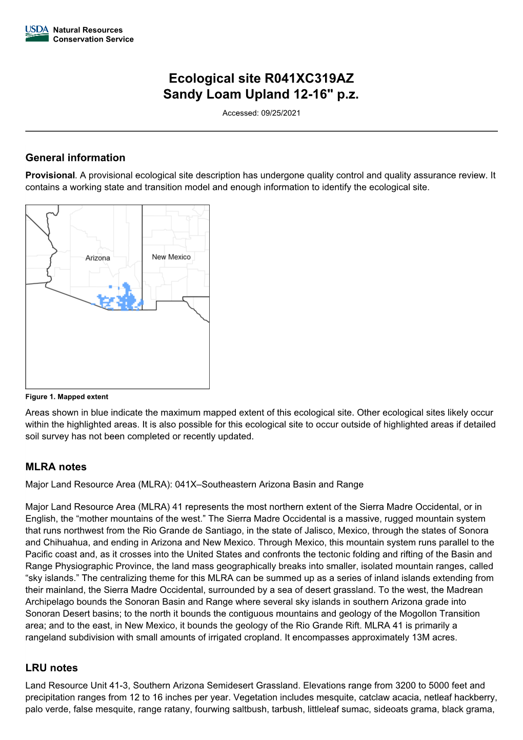 Ecological Site R041XC319AZ Sandy Loam Upland 12-16" P.Z